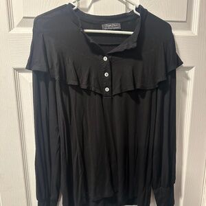 Women’s size large sexy modest long sleeve top with buttons and ruffle detail